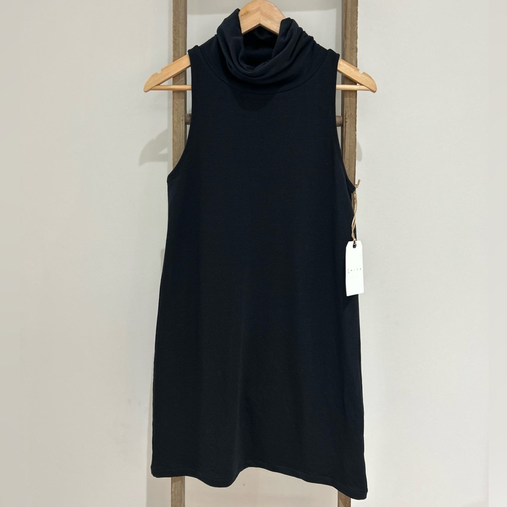 Leith Black Sleeveless Cowl Neck Knit Mini Dress Size XS LBD Casual Minimalist - Picture 1 of 7